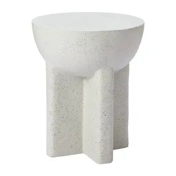 18" White Faux Stone Round Pedestal End Table