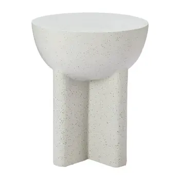 18" White Faux Stone Round Pedestal End Table