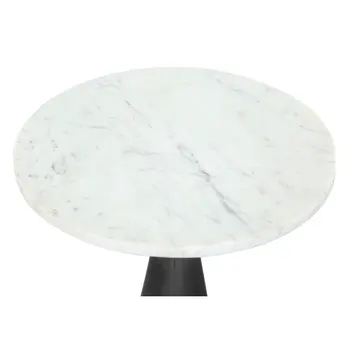 23" White And Black Marble And Steel Round Pedestal End Table
