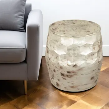 22" Beige Iron Round Block End Table