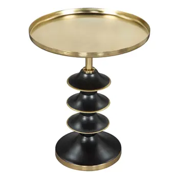 22" Gold And Black Iron Round Pedestal End Table
