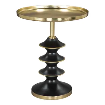 22" Gold And Black Iron Round Pedestal End Table