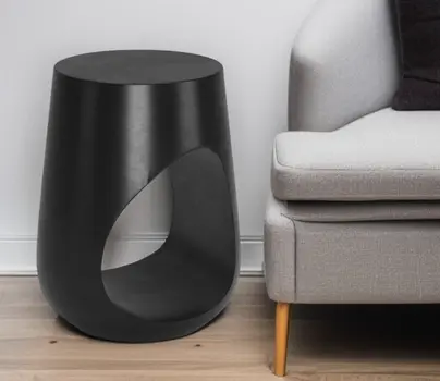 18" Black Solid Wood Round Mod Geo End Table