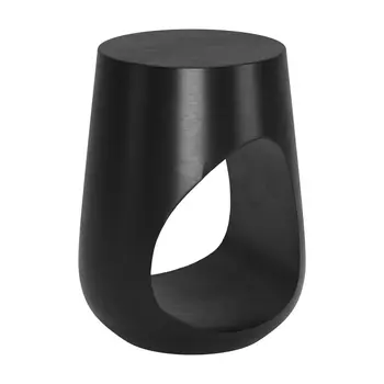 18" Black Solid Wood Round Mod Geo End Table