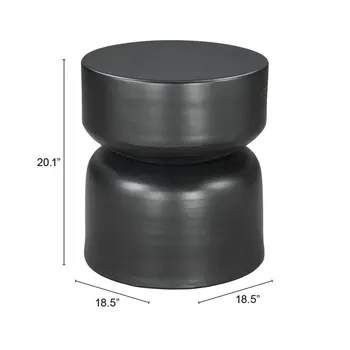 20" Black Iron Round Drum End Table