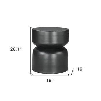 20" Black Iron Round Drum End Table