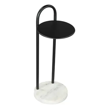 22" Black And White Iron And Marble Round C Table End Table