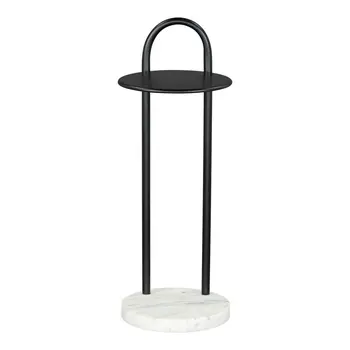 22" Black And White Iron And Marble Round C Table End Table