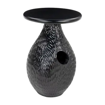 20" Black Solid Wood Round Pedestal End Table