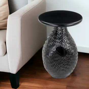 20" Black Solid Wood Round Pedestal End Table