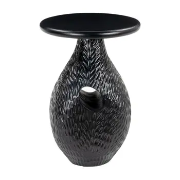 20" Black Solid Wood Round Pedestal End Table