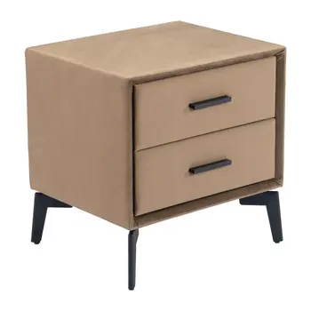 20" Brown and Black Velvet Wood and Steel End Table With Two Drawers