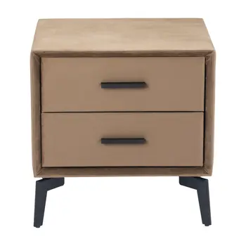 20" Brown and Black Velvet Wood and Steel End Table With Two Drawers