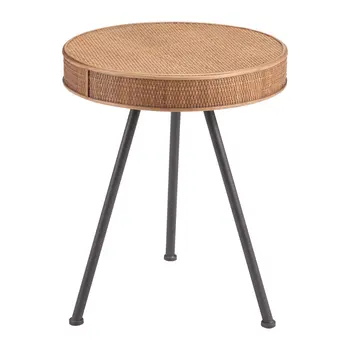 23" Natural and Gray Rattan and Steel Round End Table