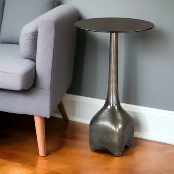 22" Charcoal Aluminum Round Pedestal End Table