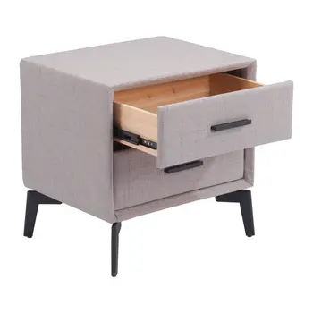 20" Gray and Black Fabric Wood and Steel End Table With Two Drawers