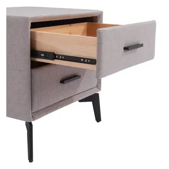 20" Gray and Black Fabric Wood and Steel End Table With Two Drawers