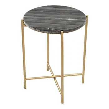 22" Gray and Gold Marble and Iron Round End Table