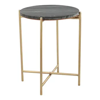 22" Gray and Gold Marble and Iron Round End Table