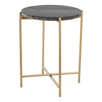 22" Gray and Gold Marble and Iron Round End Table