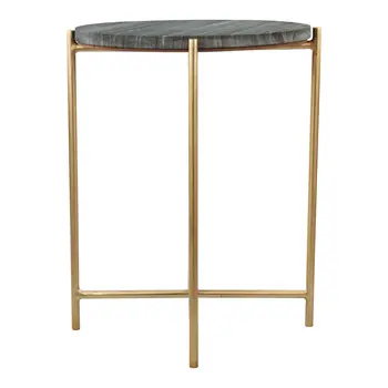 22" Gray and Gold Marble and Iron Round End Table