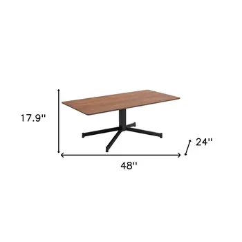 48" Brown and Black Wood and Steel Pedestal Coffee Table