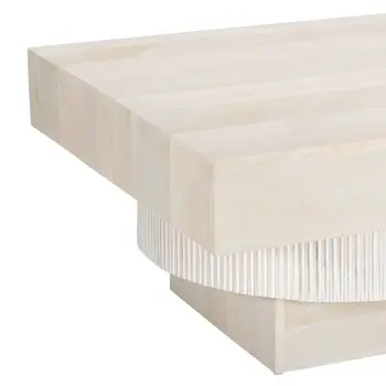 36" Natural White Solid Wood Square Geo Pedestal Coffee Table