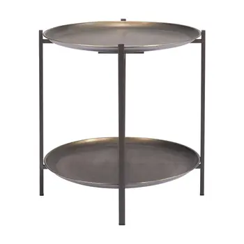 26" Antiqued Bronze and Black Steel Oval Two Tier Coffee Table