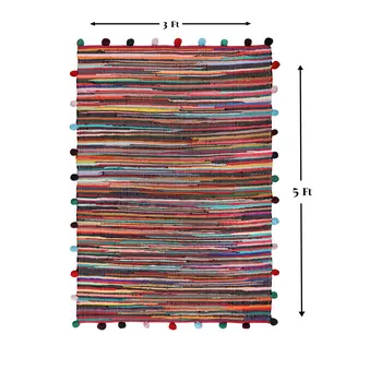 3' X 5' Red and Black Striped Hand Woven Area Rug With Fringe