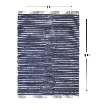 3' X 5' Navy and White Striped Handmade Indoor Outdoor Area Rug
