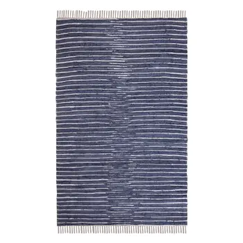 3' X 5' Navy and White Striped Handmade Indoor Outdoor Area Rug