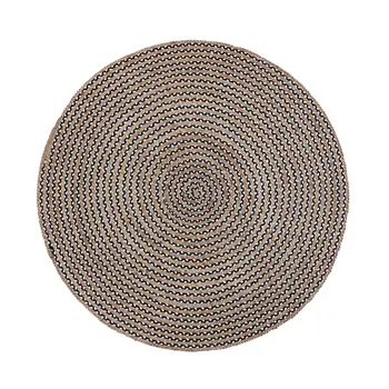 6' Natural And Black Jute Vermicular Hand Woven Round Rug