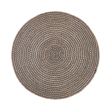 6' Natural And Black Jute Vermicular Hand Woven Round Rug