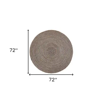 6' Natural And Black Jute Vermicular Hand Woven Round Rug