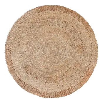 6' Natural Jute Geometric Hand Braided Round Rug
