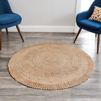 6' Natural Jute Geometric Hand Braided Round Rug