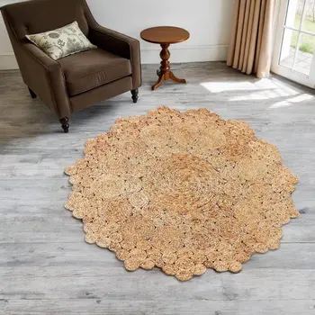 6' Natural Jute Geometric Hand Braided Round Rug