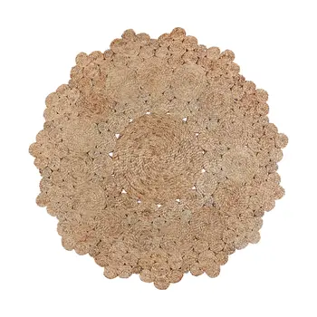 4' Natural Jute Geometric Hand Braided Round Rug