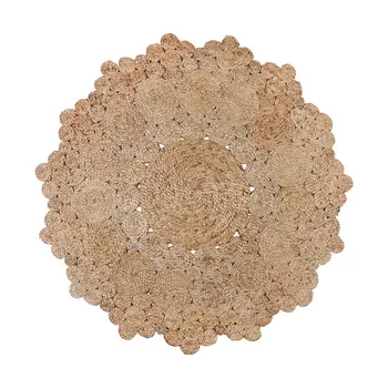 4' Natural Jute Geometric Hand Braided Round Rug