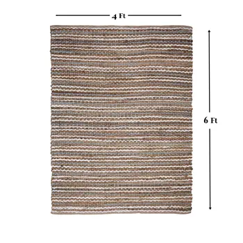 4' X 6' Brown White And Gray Jute Striped Hand Woven Area Rug