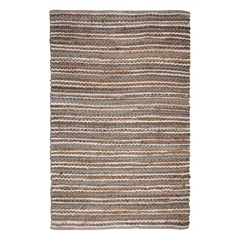 5' X 8' Brown White And Gray Jute Striped Hand Woven Area Rug