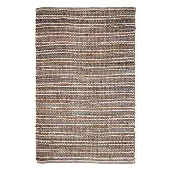 5' X 8' Brown White And Gray Jute Striped Hand Woven Area Rug