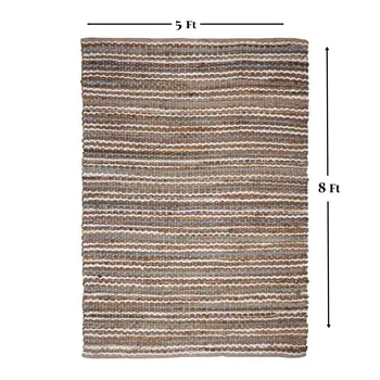 5' X 8' Brown White And Gray Jute Striped Hand Woven Area Rug