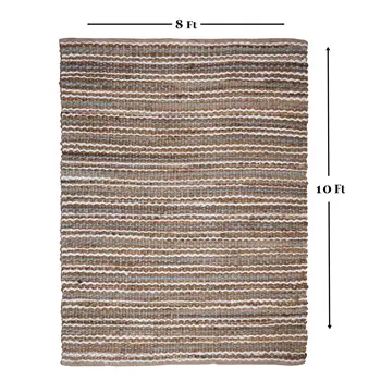 8' X 10' Brown and White Striped Handmade Indoor Outdoor Area Rug