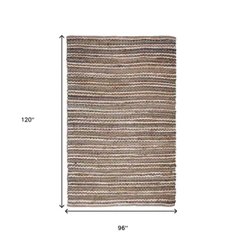 8' X 10' Brown and White Striped Handmade Indoor Outdoor Area Rug