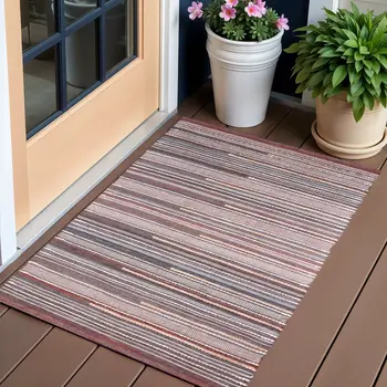 2' X 3' Brown Geometric Handmade Indoor Outdoor Area Rug