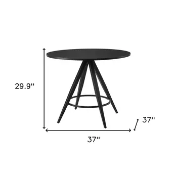 37" Black Wood and Steel Round Top Dining Table