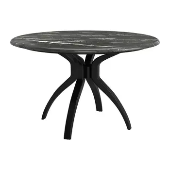 50" Black Faux Marble and Steel Pedestal Base Round Top Dining Table