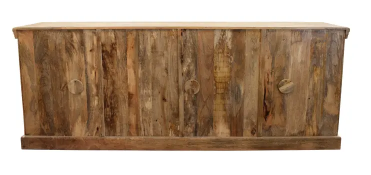 93" White Solid Wood Distressed Sideboard with Six Glass Doors
