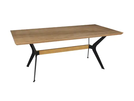 79" Brown and Red Wood And Metal Trestle Base Dining Table